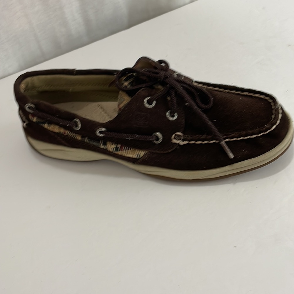 Sperry Topsider Brown Suede and Plaid Boat Shoes Size 8M